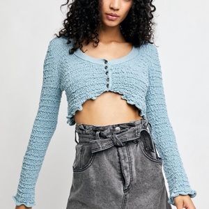 Free People Cropped Blue Cardigan